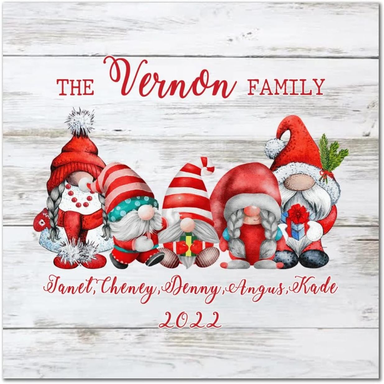 Christmas The Gnome Family Wooden Signs Custom Your Family Member Name Hanging Wall Art Farmhouse Holy Night Home Family Wall Decorative For Living Room Bedroom Dining Room Housewarming Gift 16x16in