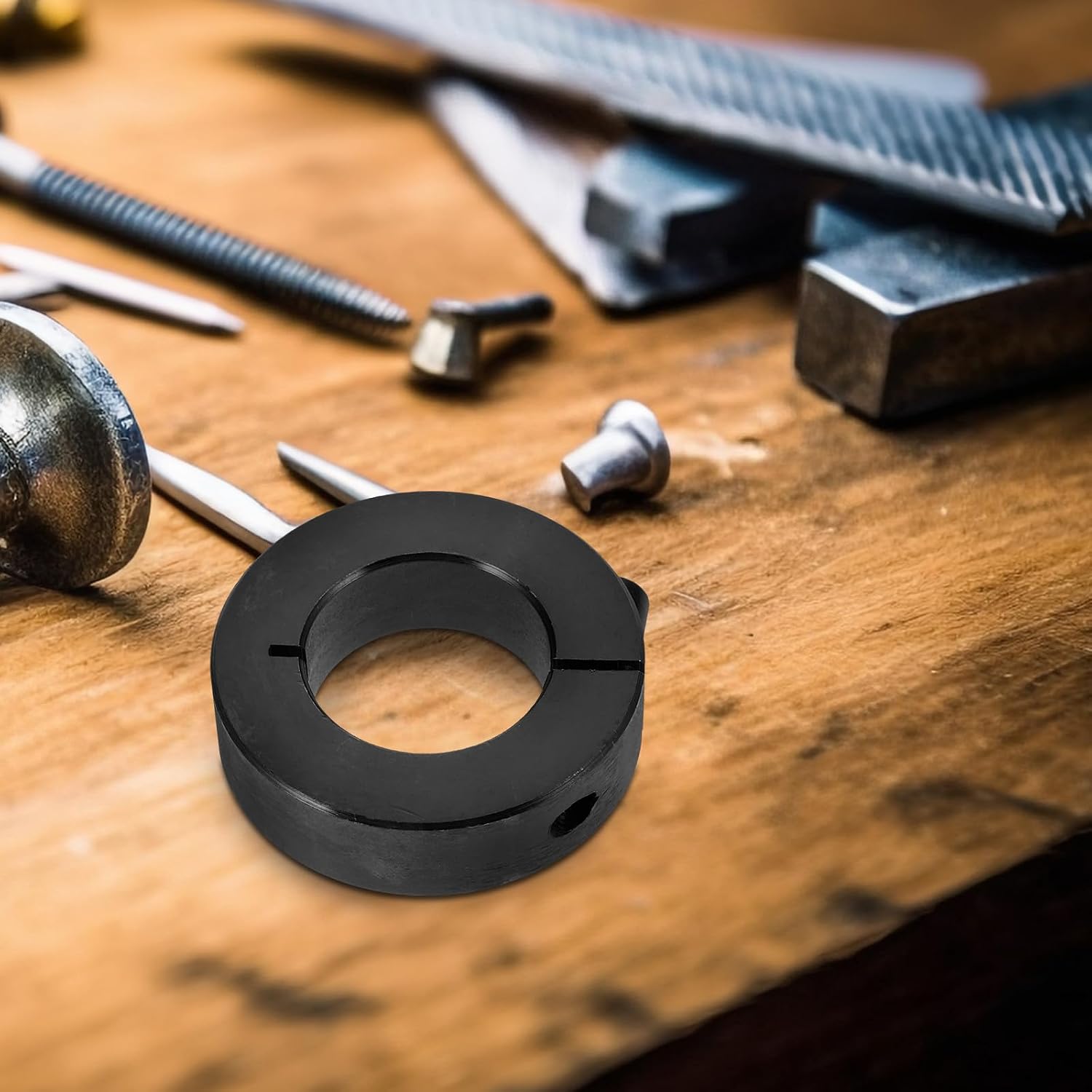 Ciieeo Steel Clamp-on Shaft Collar for Machine Tools and Equipment, Easy Installation and Removal, Sturdy Black Shaft Collar Replacement for Automotive Accessories