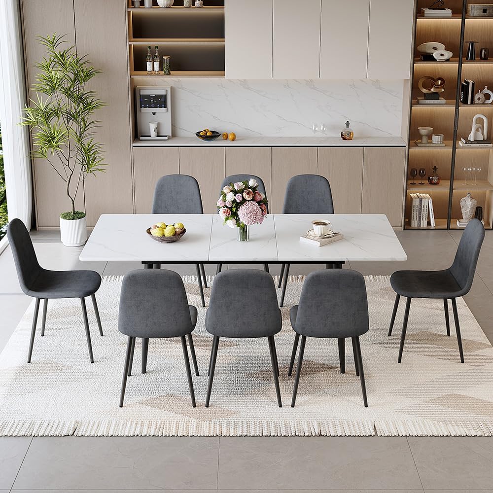 Amazon.com - FURNITO Dining Table Set for 8, 59"-75" Extendable Dining Room Table Set with 8 ...