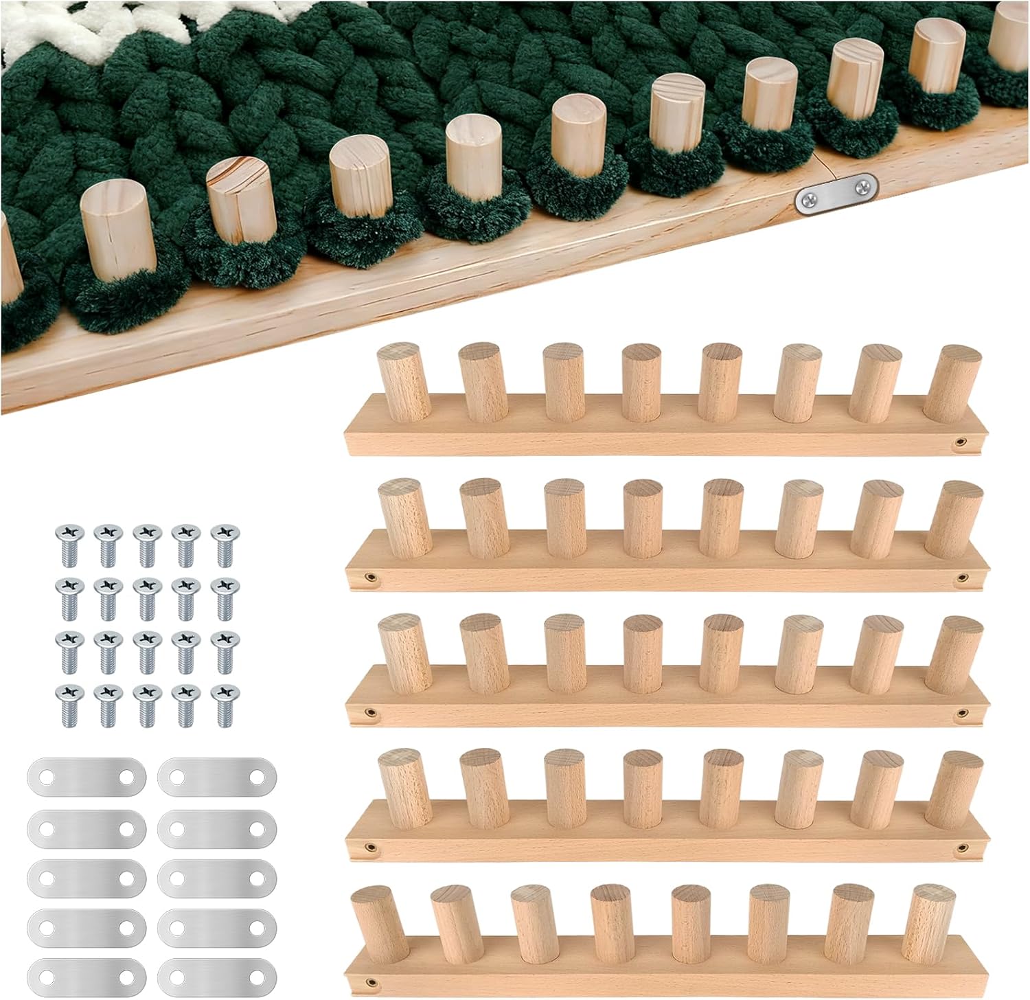 Violetfox 48" Chunky Blanket Loom Kit, Adjustable Knit Loom Yarn Loom for Adults, Wooden Hand Knitting Loom for Throw Blankets, Beginner-Friendly Yarn Craft Weaving Tools for Home DIY (48 in)