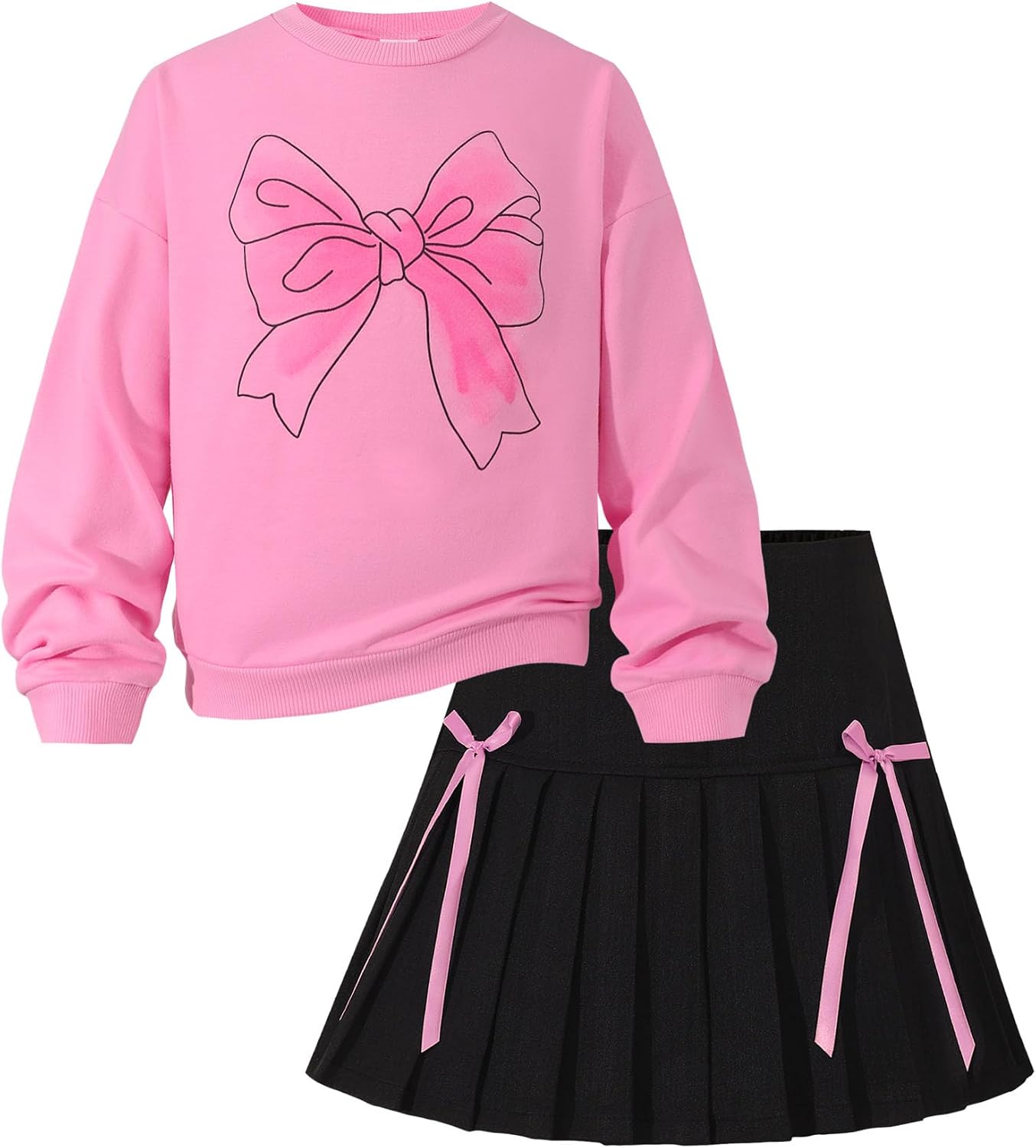 Girls Two Piece Outfit Fall Winter Clothes Bowknot Skirt Set Size 7-14Y