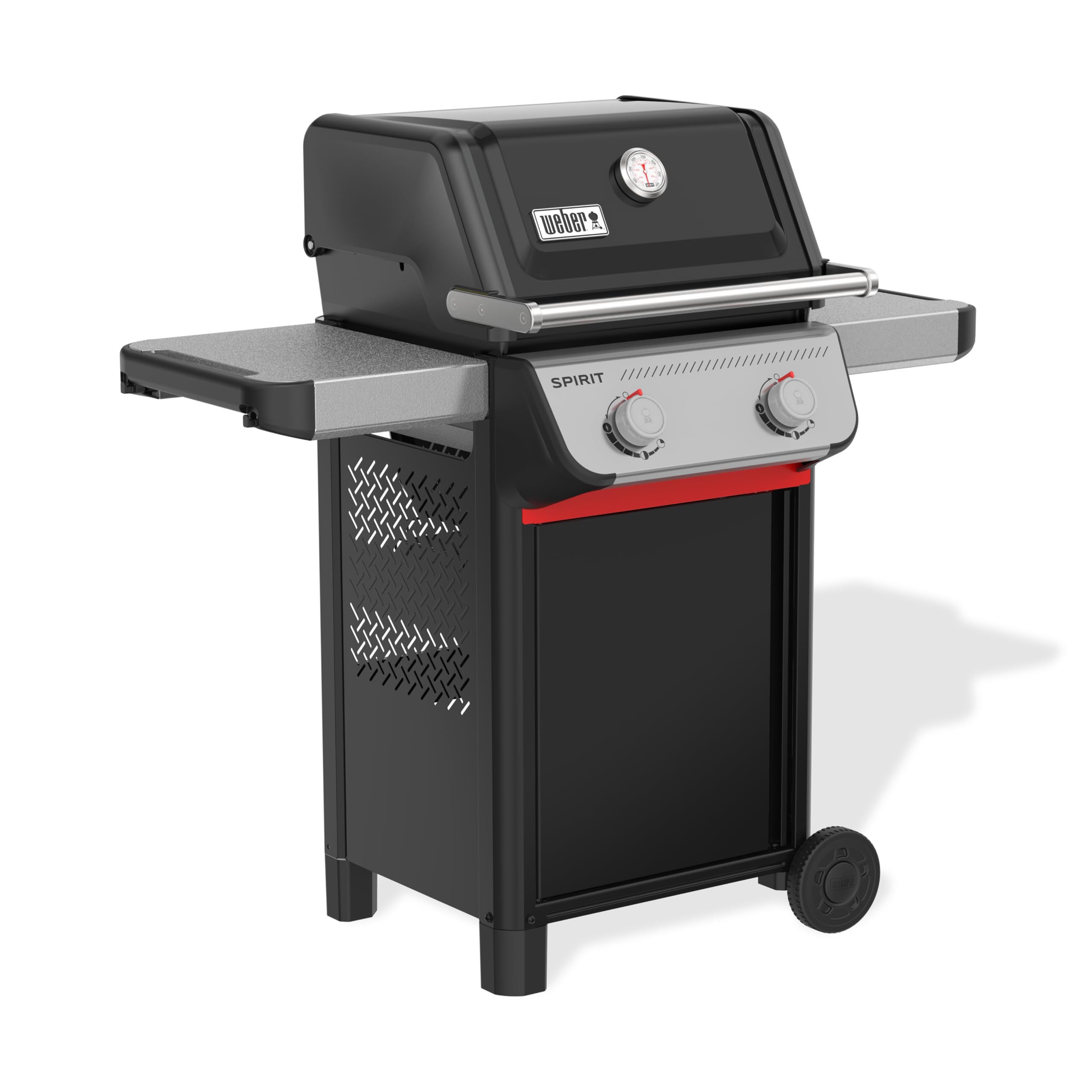 Weber Spirit E-210 Barbecue à gaz avec 2 brûleurs, surface de cuisson de 51 x 46 cm, grille de maintien au chaud, thermomètre de couvercle, 2 roues, noir/argenté (1500833)