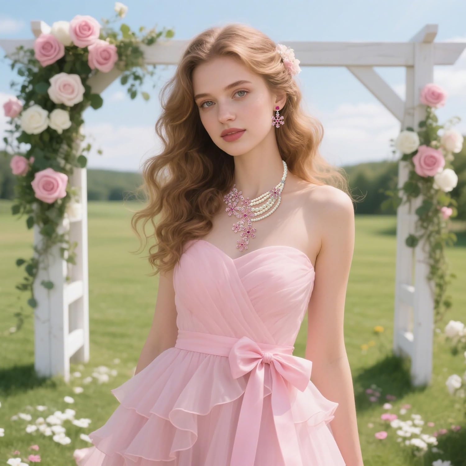 EVER FAITH Snowflake Simulated Pearl Austrian Crystal Necklace Earrings Set - Image 3