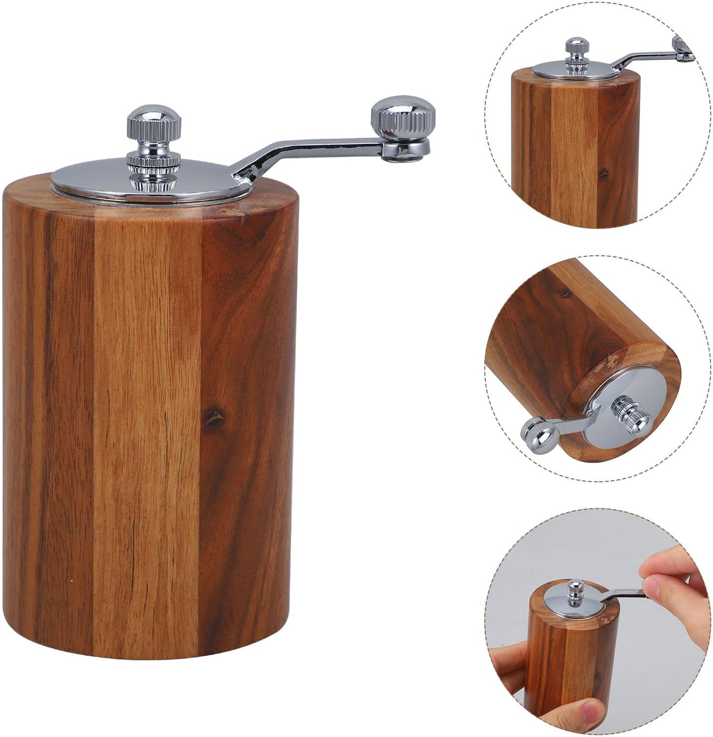 Manual Coffee Grinder Hand Crank Large Wooden Stainless Steel Coffee Bean Mill Portable Kitchen for Home Use