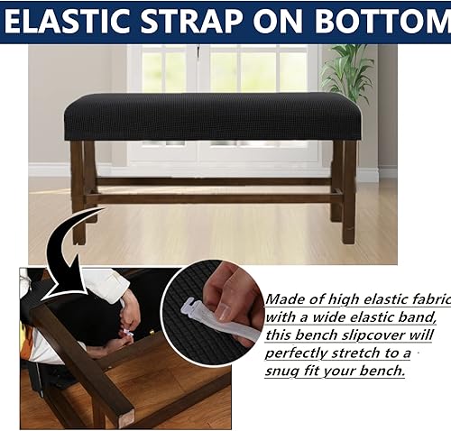 Miniatura 5 de Fundas rectangulares elásticas para banco y sillas de comedor, tela jacquard suave, extraíble y lavable, protector de asiento antipolvo para sala de