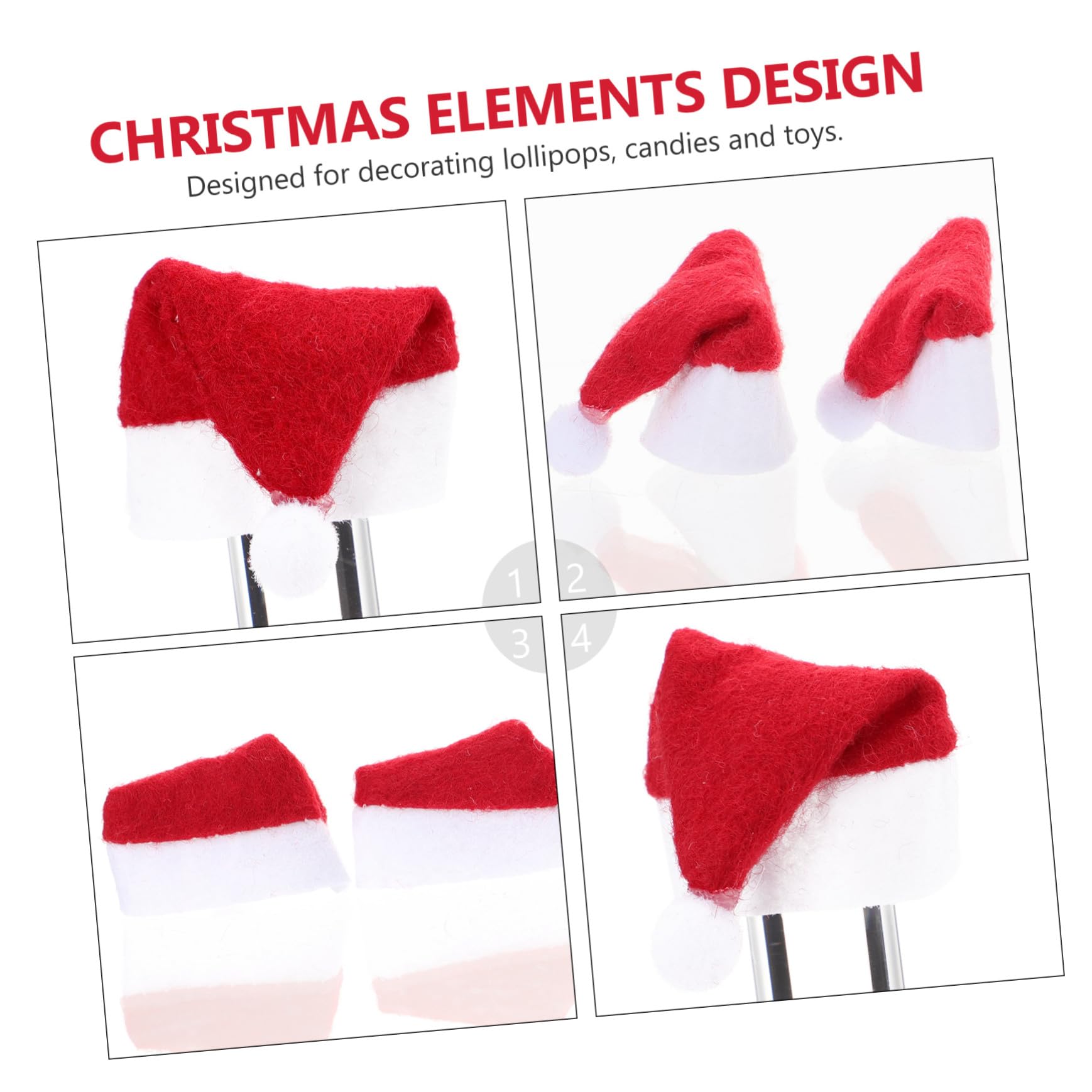 ERINGOGO 24 Piezas Mini Gorros Papá Noel para Piruletas Gorros Navideños Pequeños Reutilizables para Decoración de y Fiestas Accesorios Festivos Rojos y