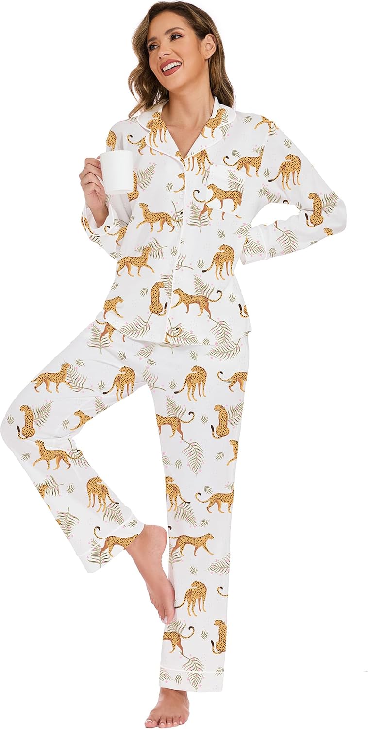 LUBOT 100% Cotton Pajamas for Women PJ Set Soft 2 Piece Ladies Button Knit Long Short Sleeve Sleepwear Loungewear XS-XXL - Image 4