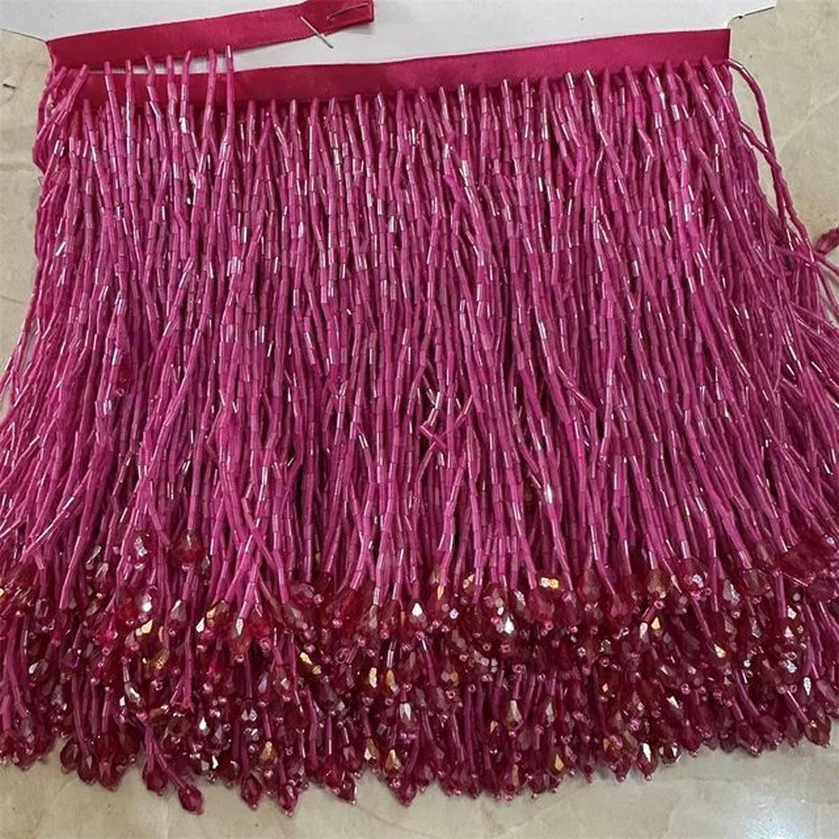 5 metri di larghezza15 cm pesante Vetro color oro Seme di perline Lampada con frange Costume Trim Artigianato-rosa caldo