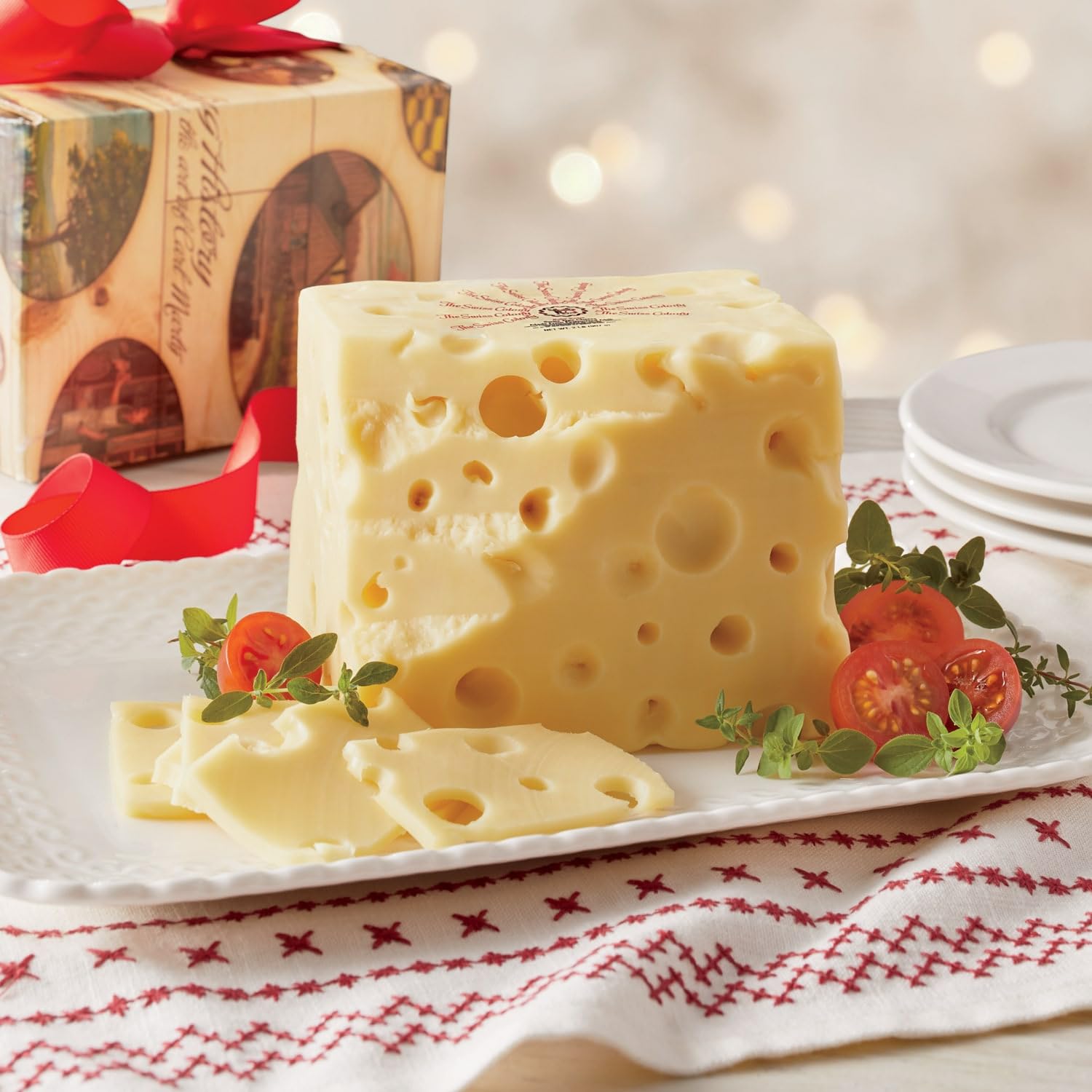The Swiss Colony Big Baby Swiss Cheese – Handcrafted Swiss Cheese Block with Buttery Rich Flavor and Creamy Smoothness, 1 lb. 2 oz. Food Gift for Holidays and Cheese Snacks