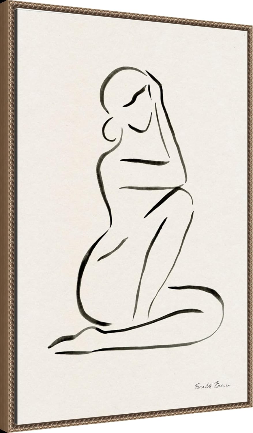 Amanti Art Framed Canvas Wall Art 33x23 Nude Lady Line Drawing I, Framed Wall Art Canvas, Abstract Artwork, Traditional Decor, Large Poster Painting for Living Room, Bedroom, Bathroom, Kitchen
