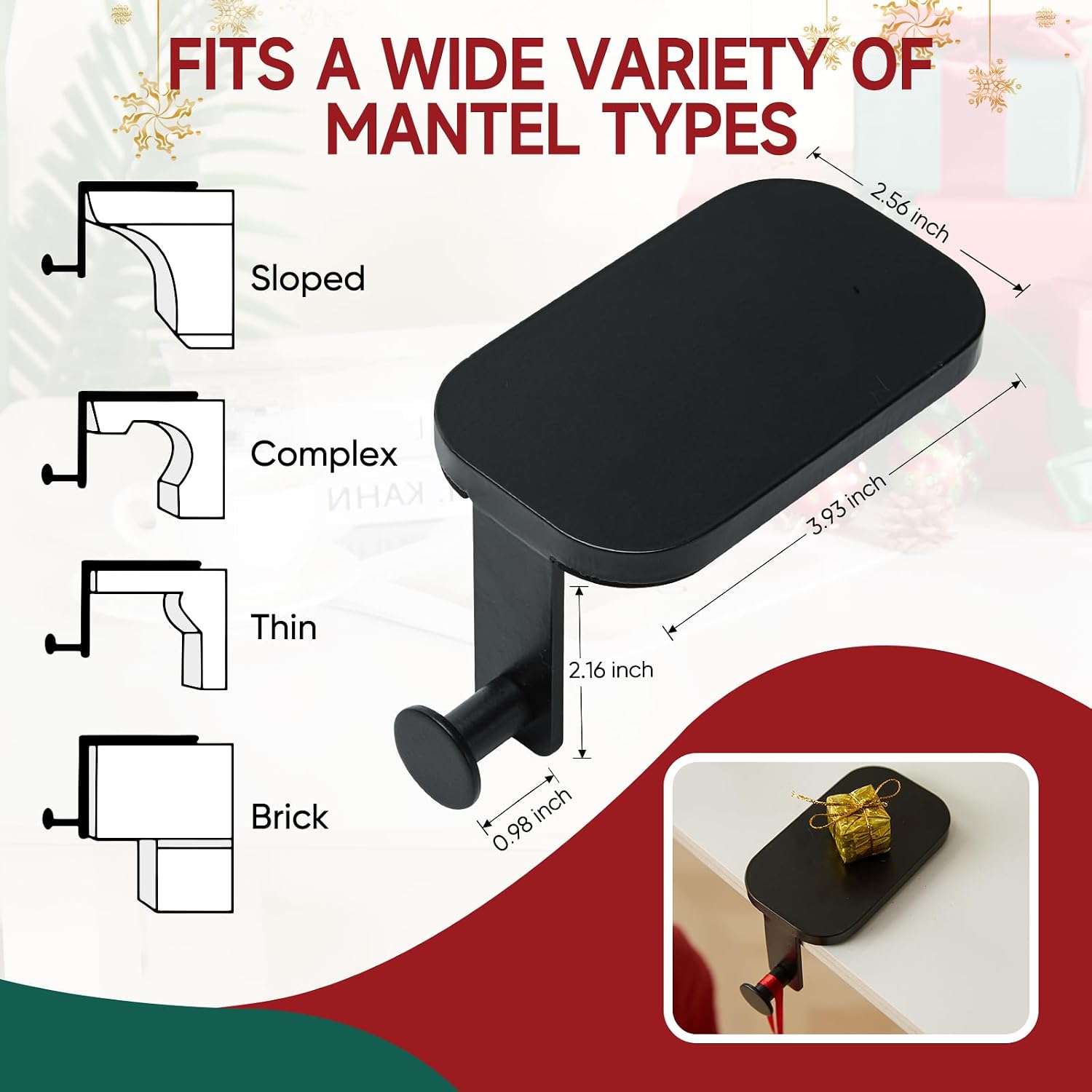 4 Pack Christmas Stocking Holders for Mantle, Metal Black Heavy Duty Fireplace Stocking Hangers Christmas Hooks Ornaments for Counter Tables Window Mantle Decoration
