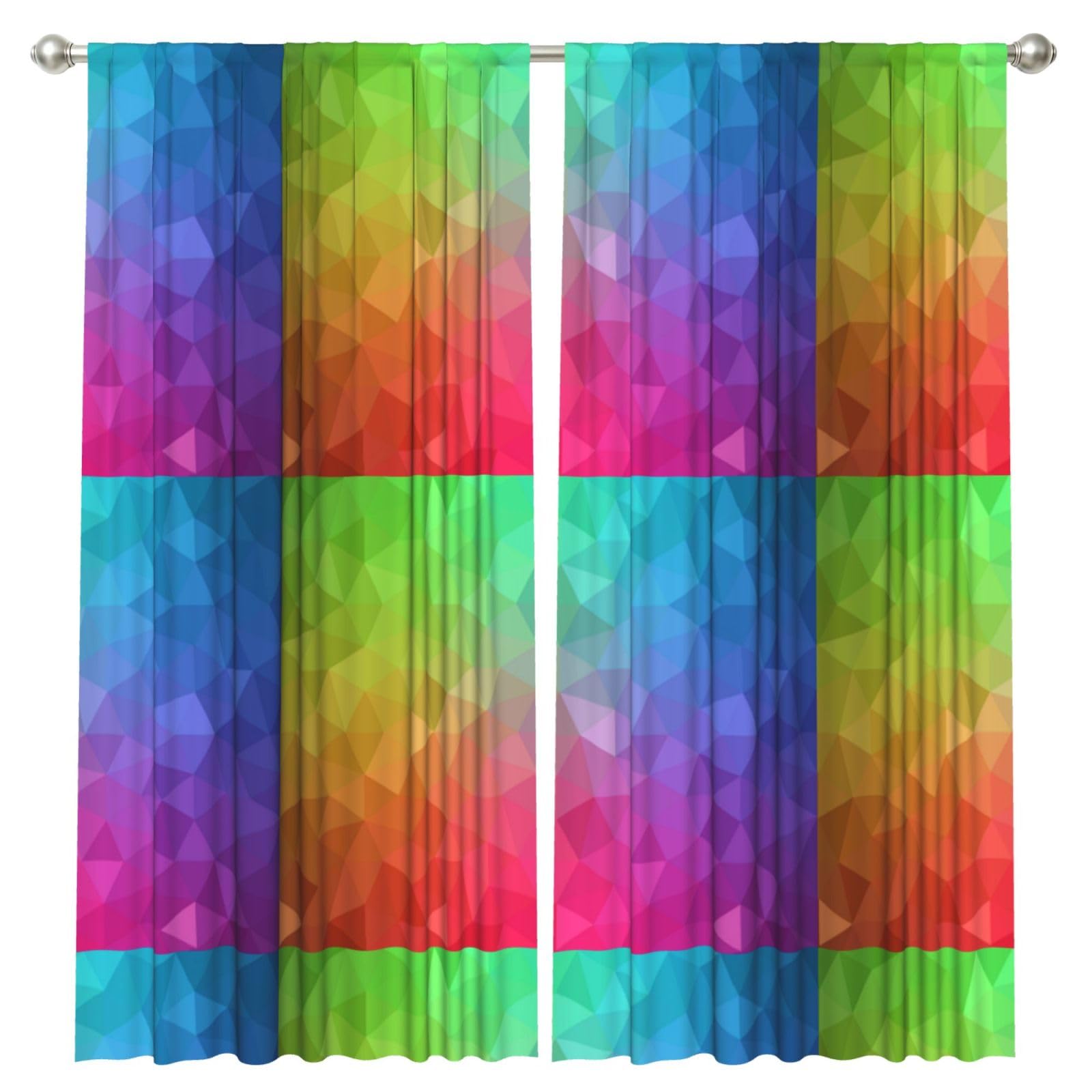 InOmak Multicolor Polygonal Which Consist Triangles Rainbow, 2 Panels Window Curtains 52 x 84 Inch Blackout Curtains for Living Room Bedroom