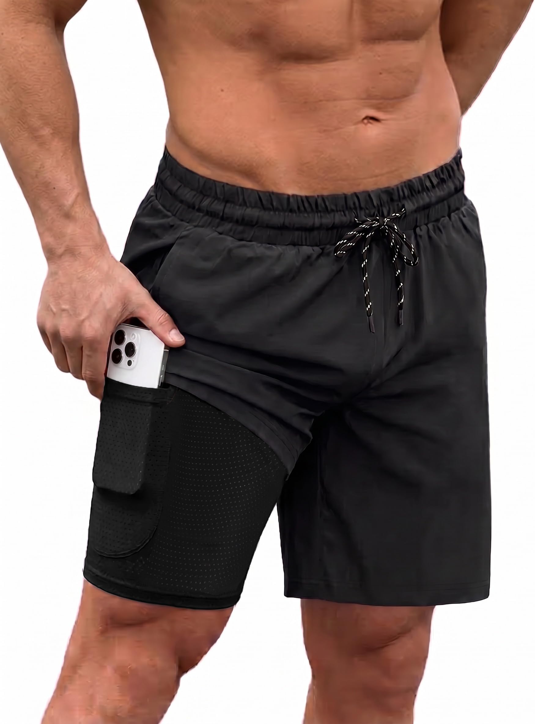 Men Swim Trunk with Compression Liner 2 in 1 Swimwear Bathing Suit Quick Dry Board Short
