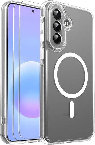 for Samsung Galaxy A57 5G Phone Case Magnetic Shockproof, [Fit for MagSafe] [Glass Screen Protector] Soft-Touch Skin para Frosted Translucent Anti-Fingerprint Cover (Clear)