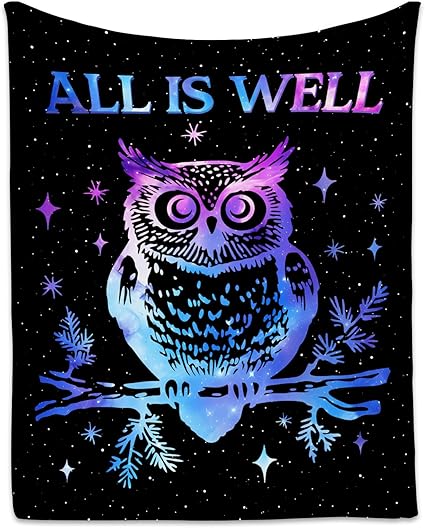 Owl Blanket for Women, Cute Soft Throw Gifts for Girls, Cozy Flannel Throw Blankets for Couch Office, Black 60"x80"