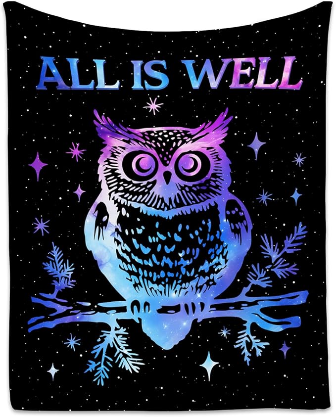 Owl Blanket for Women, Cute Soft Throw Gifts for Girls, Cozy Flannel Throw Blankets for Couch Office, Black 60"x80"