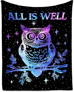 Owl Blanket for Women, Cute Soft Throw Gifts for Girls, Cozy Flannel Throw Blankets for Couch Office, Black 60"x80"