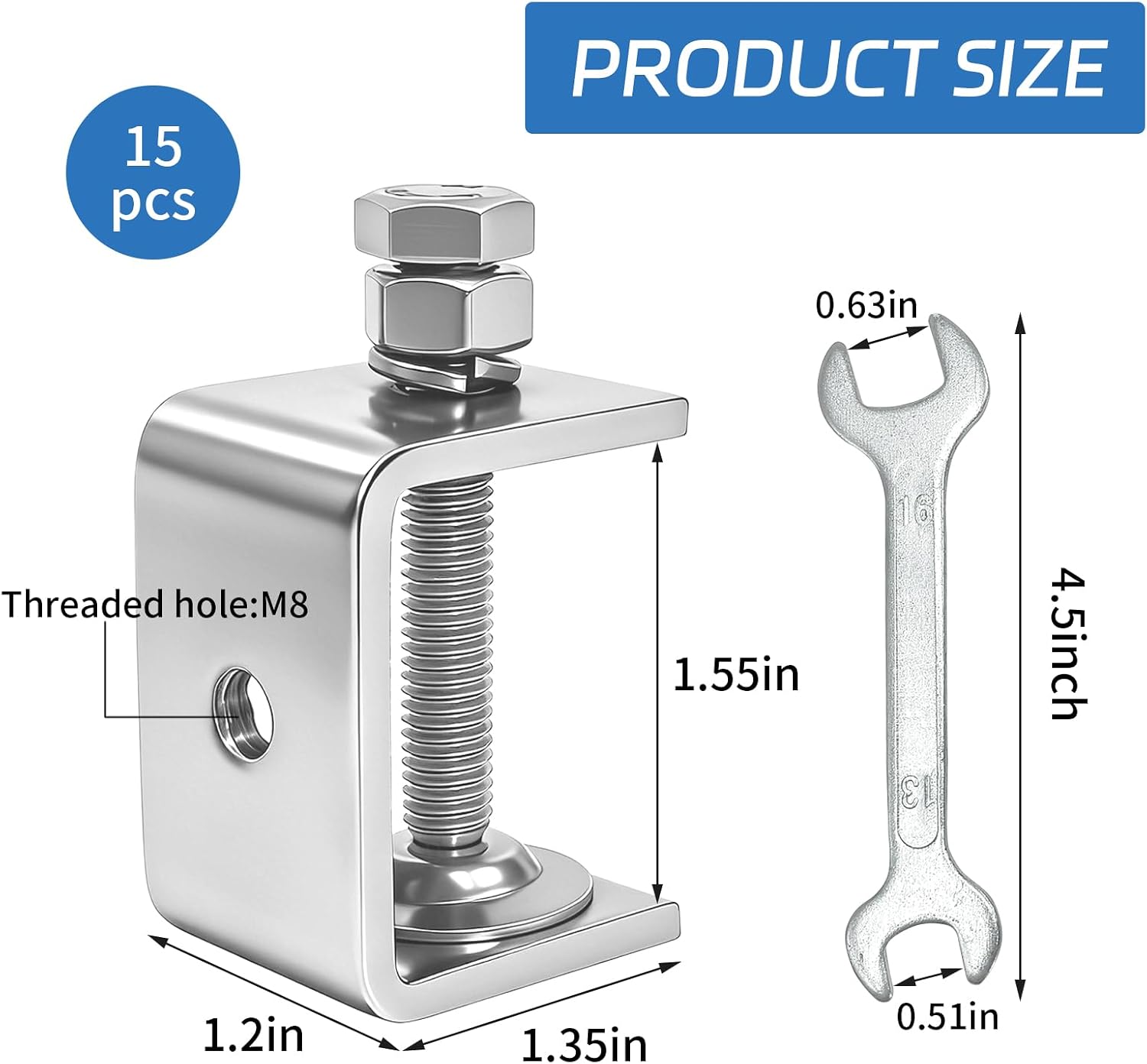 Mini C Clamps 15 Pack, 1.57" Stainless Steel Heavy Duty Tiger Clamp Set, Small Metal G Clamps for Woodworking, Welding, Metal Working, DIY Projects and Building