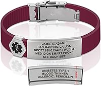 Vista 111 de Divoti Pulsera de identificación de alerta médica grabada personalizada, grabado láser de doble cara, pulsera de silicona, cierre de seguridad