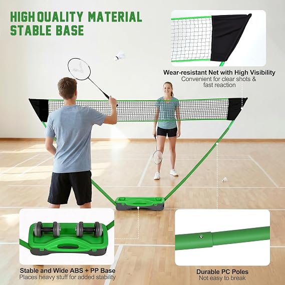 Badminton Racket Kit,Portable Badminton Net Set with 2 Rackets, 4 Shuttlecocks, Durable PE Net, Storage Case, Quick Setup, for Indoor & Outdoor Sports, Family Games