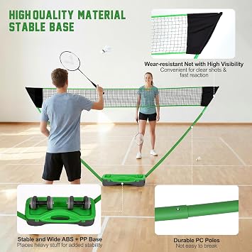 Badminton Racket Kit,Portable Badminton Net Set with 2 Rackets, 4 Shuttlecocks, Durable PE Net, Storage Case, Quick Setup, for Indoor & Outdoor Sports, Family Games