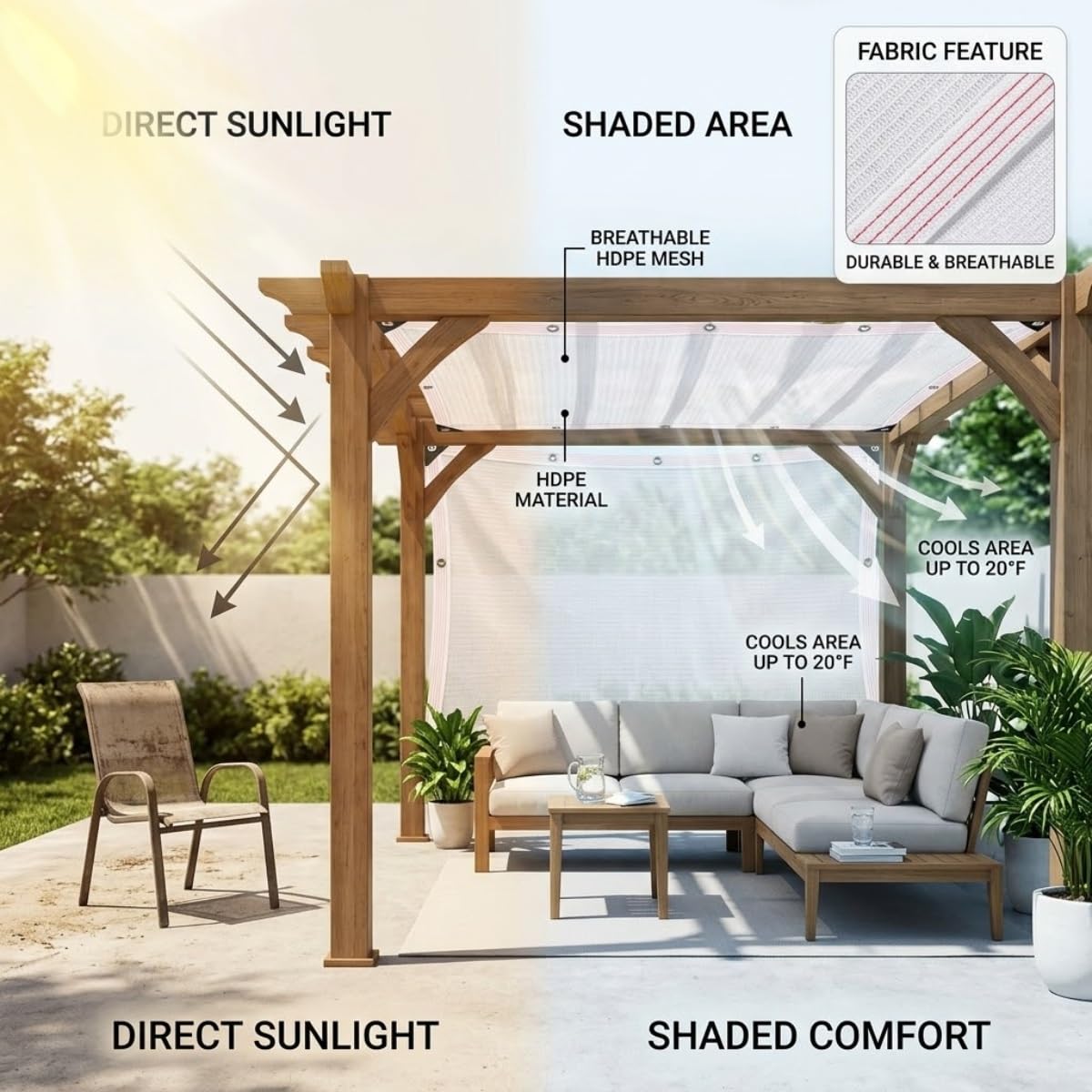 Jardineria Malla Sombra 4x3 6x6 5x3 3x2 Blanca 50% Sombreo, Maya Sombra 6x4 Reforzada, Techo para Patio Exterior con Ojales Cada 50cm, para Jardín, Terraza, Más(5X5M)