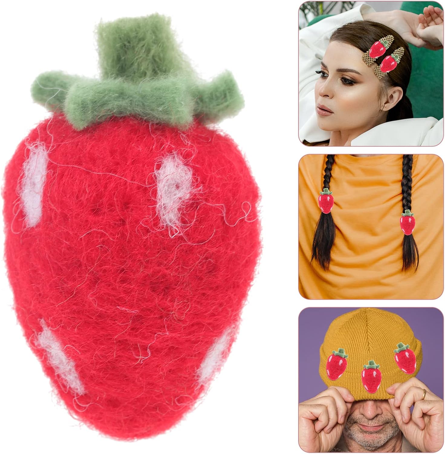 OFFIGAM 10Pcs Felt Strawberry Crafts Handmade DIY Hairband Decorations for Felt Ornaments for Home Decor and Creative Projects