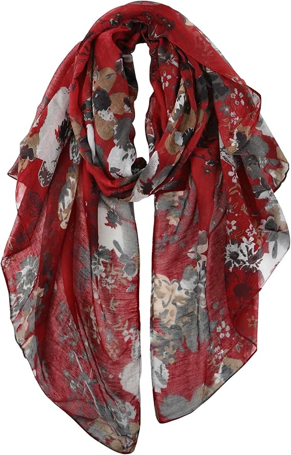 GERINLY Lightweight Scarves Fashion Flowers Print Women Cotton Wrap Scarf Head Shawl Summer Gift