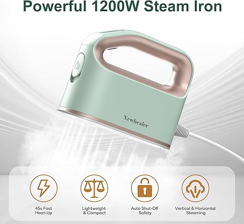 Miniatura 2 de Newbealer Smart Steam Iron for Clothes - 1200W Professional-Grade Turbocharged 3 Steam & 3 Dry Heat Modes, 45s Heat-Up, 6oz Tank, Auto-Off, Nonstick