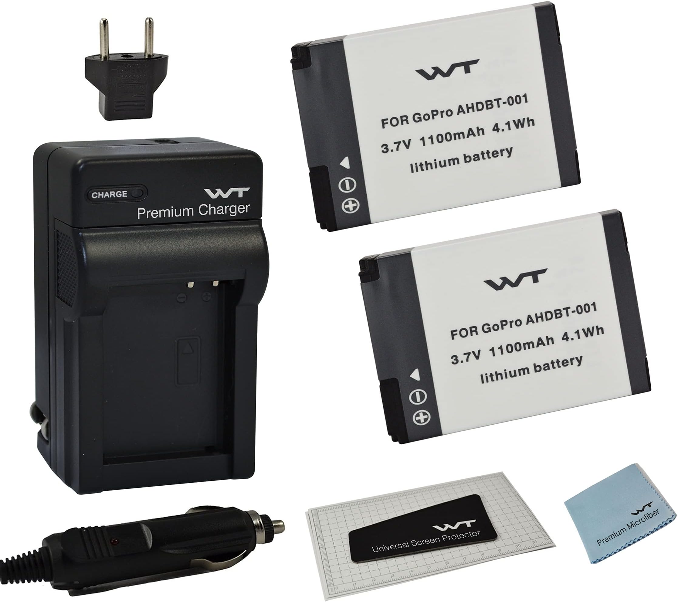 Combo Kit WT Nixxell Battery (2pack) and Charger for G0PR0 HERO2,Hero and G0PR0 AHDBT-001, AHDBT-002