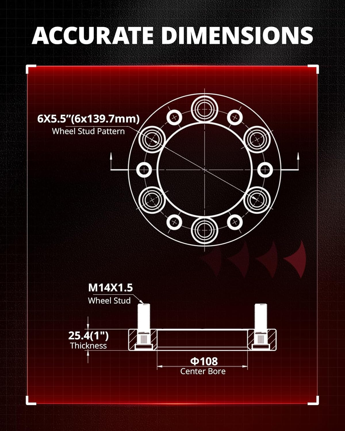 EVIL ENERGY 6x5.5 Wheel Spacers 1 inch Compatible with Chevy 1999-2022 Silverado 1500, 6x139.7 mm 6 Lugs 108mm Hub Bore M14x1.5 Studs Black, Not Hubcentric - Image 2