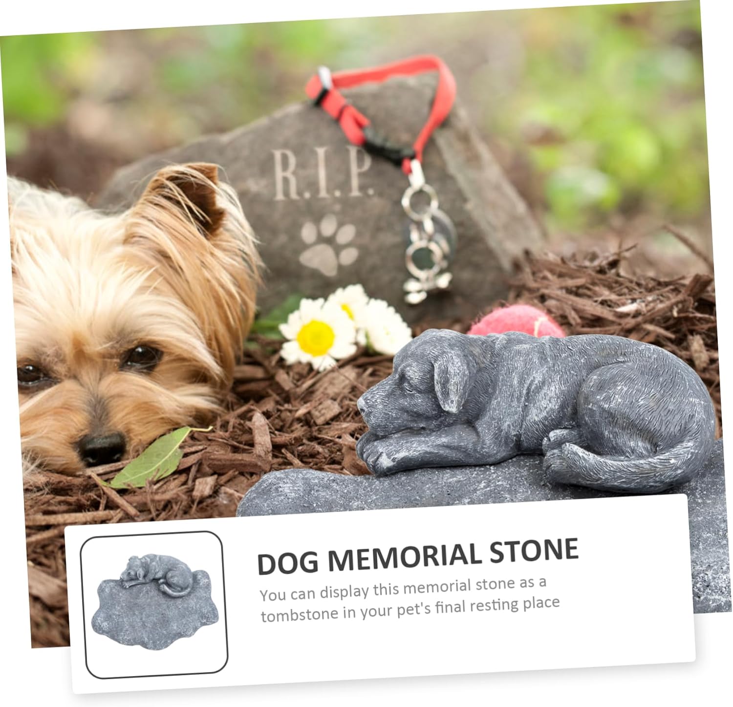 Hemoton Pet Memorial Stone Dog Statue Resin Garden Figurine Creative Headstone for Dogs Outdoor Decor for Pet Loss Remembrance Weather-Resistant Design