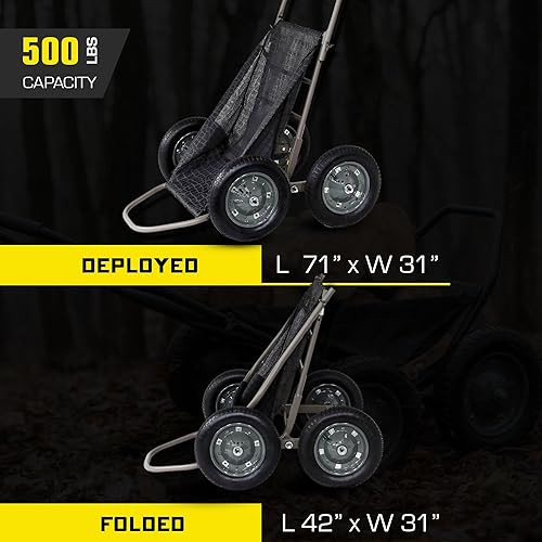 Miniatura 3 de Carrito plegable multiusos, carrito de pesca de caza de ciervos con capacidad de 500 libras para juego de transporte, cebo, equipo de caza y madera,