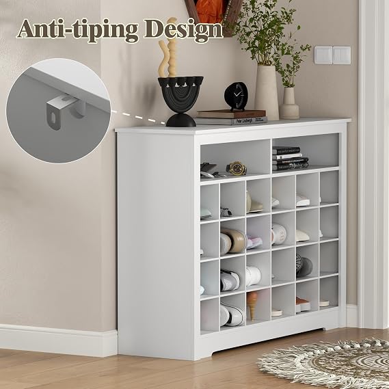 5-Tier storage Cabinet for Entryway, Modern White Shoe Rack with 26 Cubbies