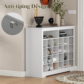 5-Tier storage Cabinet for Entryway, Modern White Shoe Rack with 26 Cubbies