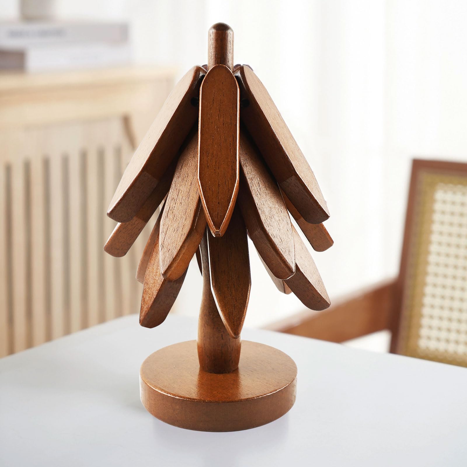 BDHYYM 23 cm de madera de árbol de Navidad resistente al calor, posavasos plegable para sartenes de cocina, ollas, sartenes, cubiertos y tazas — view 7