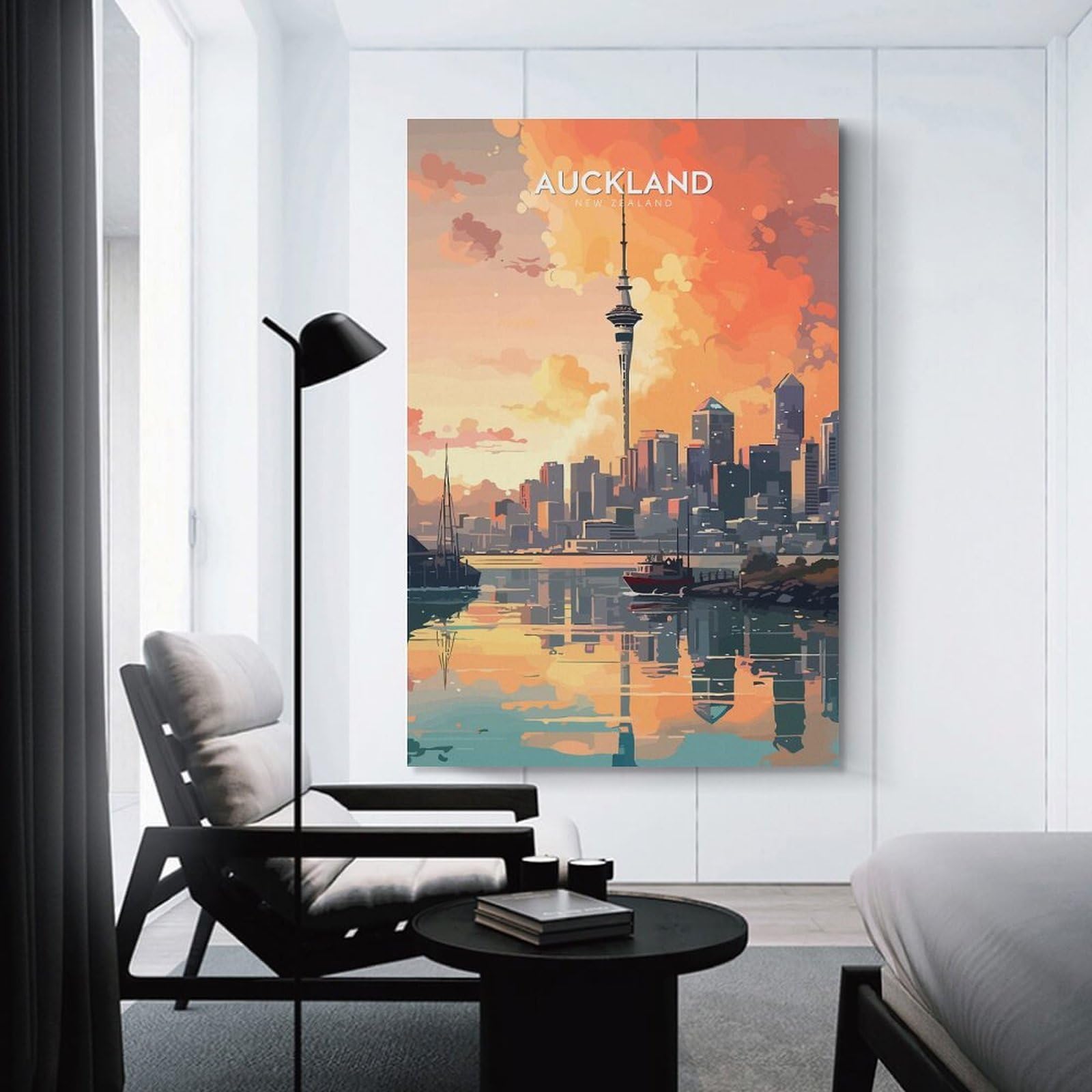 Junmoney Wall Picture Print Auckland Skyline Sunset, 24x36inch(60x90cm), for Apartments, Flats Or New Home Decor, A Simple Refresh for Blank Walls