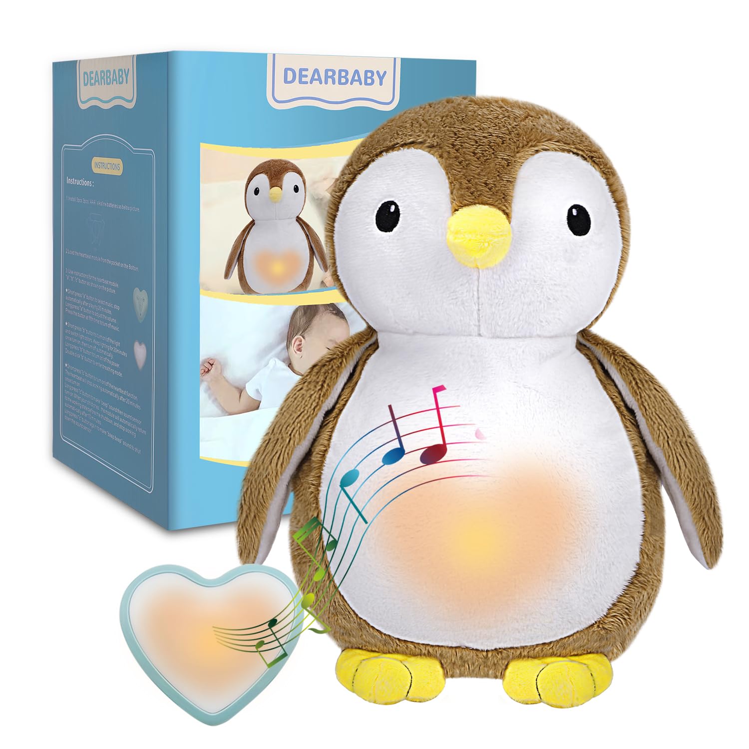 DEARBABY Baby Sleep Soother,Mom’s Heartbeat Sound and Lullabies Toddler Sleep Aid Toy Music Soothers for Sleep,Baby Registry Search,Plush Sleep Aid