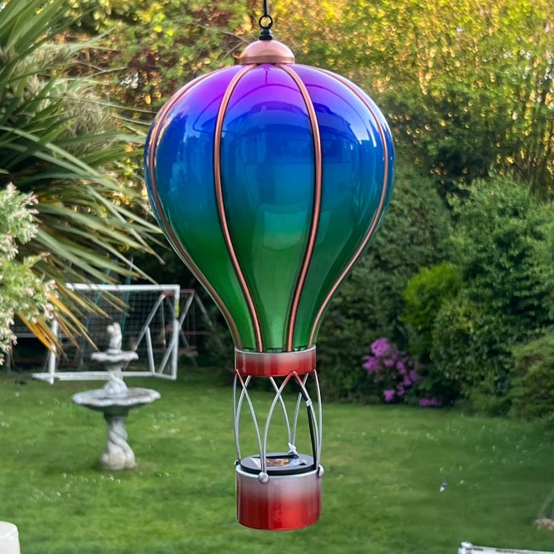 Solar Hot Air Balloon Lighting – Outdoor Hanging LED Light for Garden Patio Porch Décor - Eco Friendly Colourful Yard Decoration Gift 45-55cm (Aurora, Large)