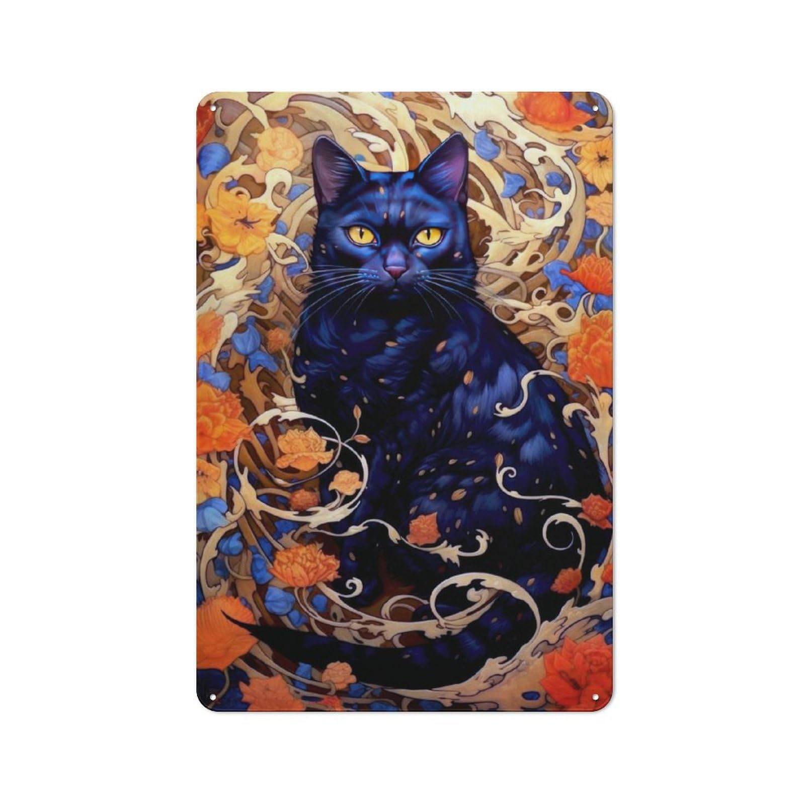 Junmoney Petals And Purrfection Cat Retro-Style Metal Plaque 30X20cm For Garage Or Workshop, For Garage, Workshop And Man Cave Decoration