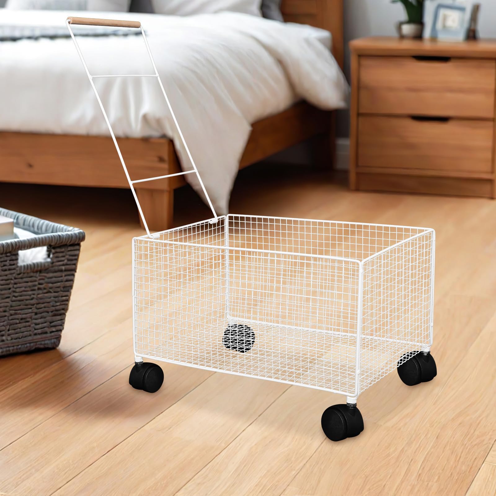 Großer Weißer Wäschekorb aus Eisen mit Rollen für Schlafzimmer und Haushalt Große Kapazität Leicht Beweglich und Minimalistisch im Design
