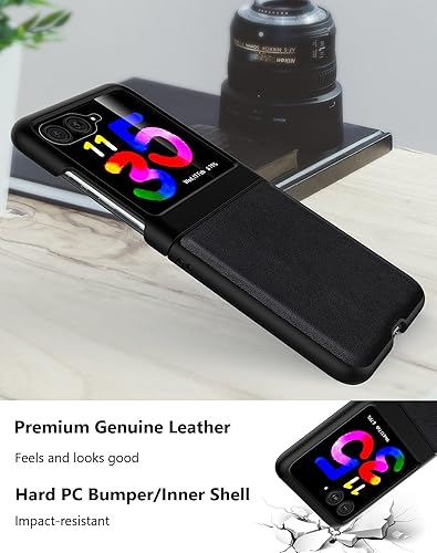 Miniatura 5 de Funda para Motorola Razr Plus 2023 (Razr+ 2023) con protector de pantalla - Funda de cuero genuino para Moto Razr+ 2023 - Negro