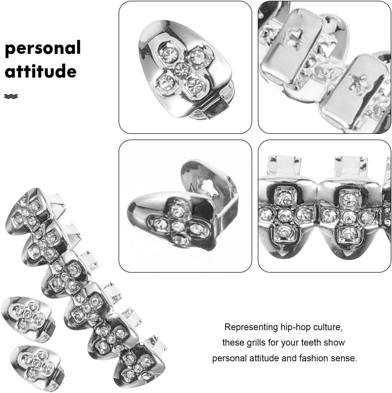 Healeved for Hip Hop Grills Novelty Grills Jewelry Decorative for Party Cosplay Performance Lightweight 1.65 X 0.39 X 0.35 in Set