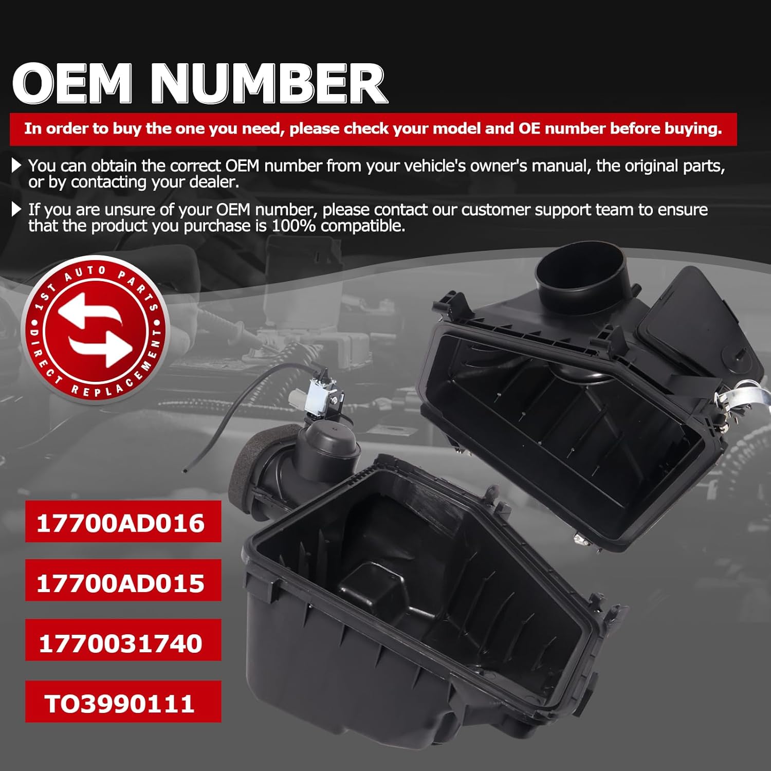 1ST Engine Air Filter Cleaner Box Housing with Solenoid 17700AD015 for Toyota Avalon 2005-2012, for Camry 2007-2011 Venza 2009-2015, for Lexus ES350 2007, without Strainer Replaces OE: 17700AD016