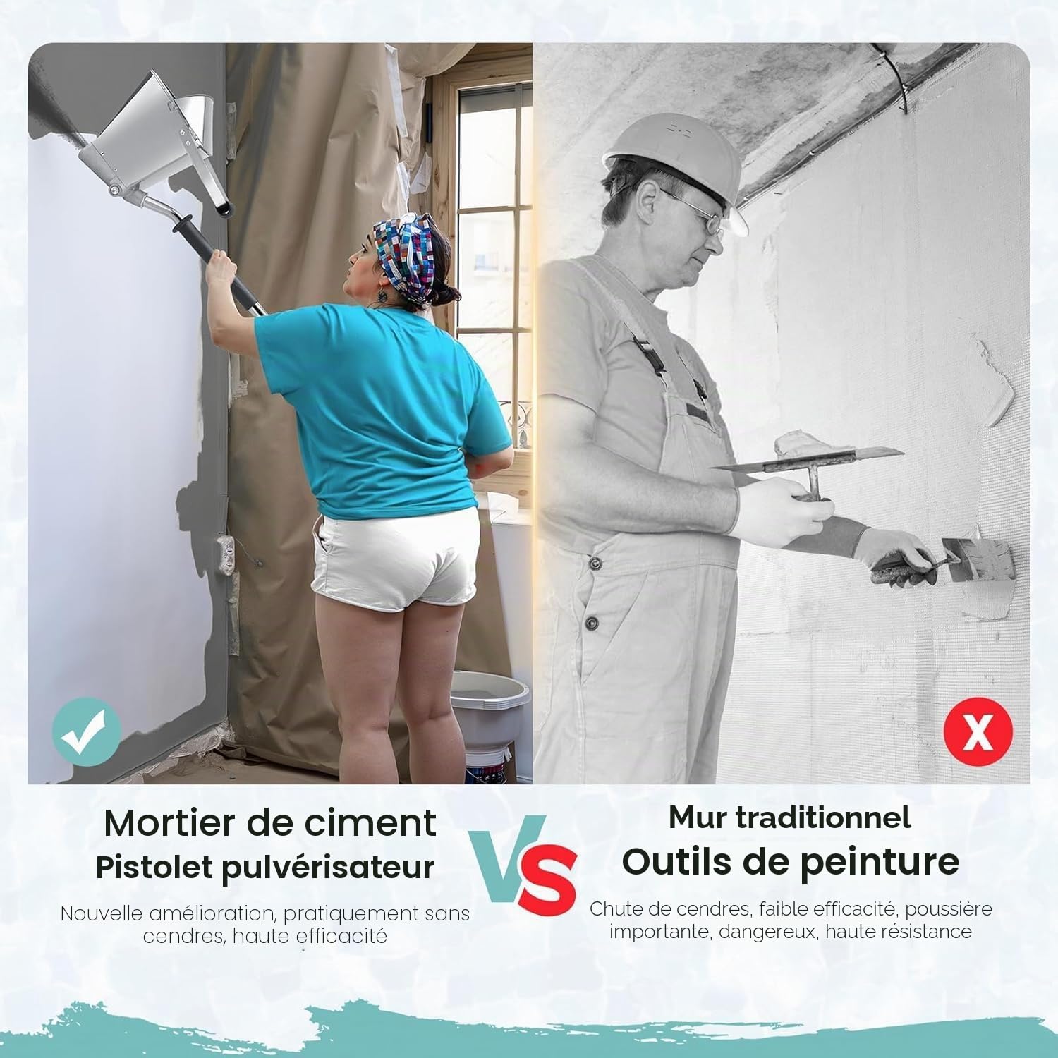 Ciment Machine a Crepir Pneumatique,8 Jet Pistolet Peinture à Mortier avec Couvercle, Sablon a Crepir,Pulvérisateur de Plâtre Trémie pour Murs Plafonds Peinture Outil DIY
