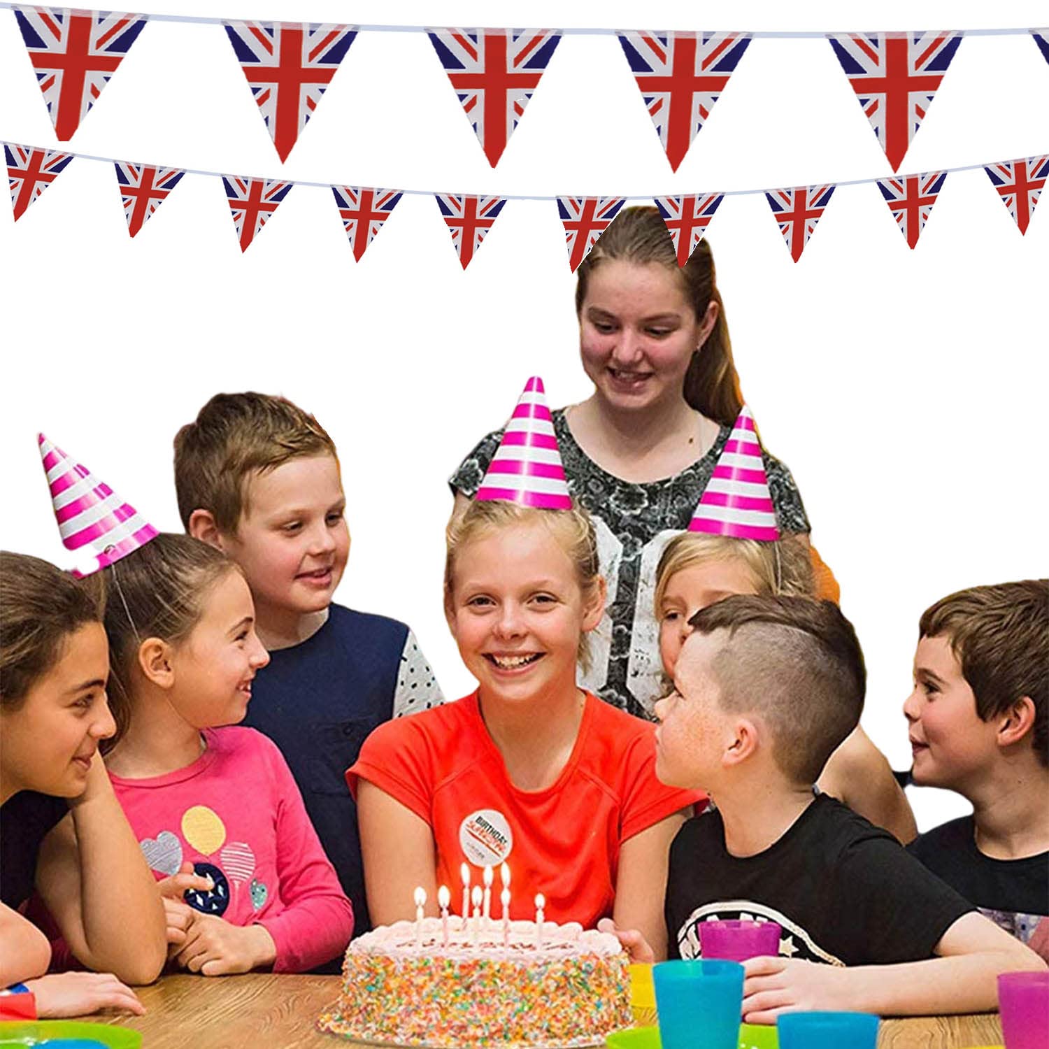 Wimpelkette Mit Union Jack Motiv & "God Save The Queen" Aufdruck – 15 Flaggen Aus Karton, Für Innen- & Außen-Partys