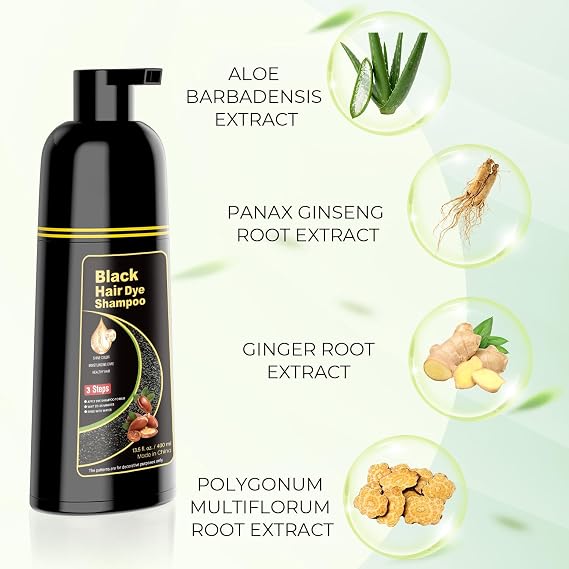 KAISASA Black Hair Dye Shampoo 3 in 1,Hair Color Shampoo for Women and Men