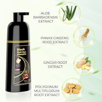 KAISASA Black Hair Dye Shampoo 3 in 1,Hair Color Shampoo for Women and Men