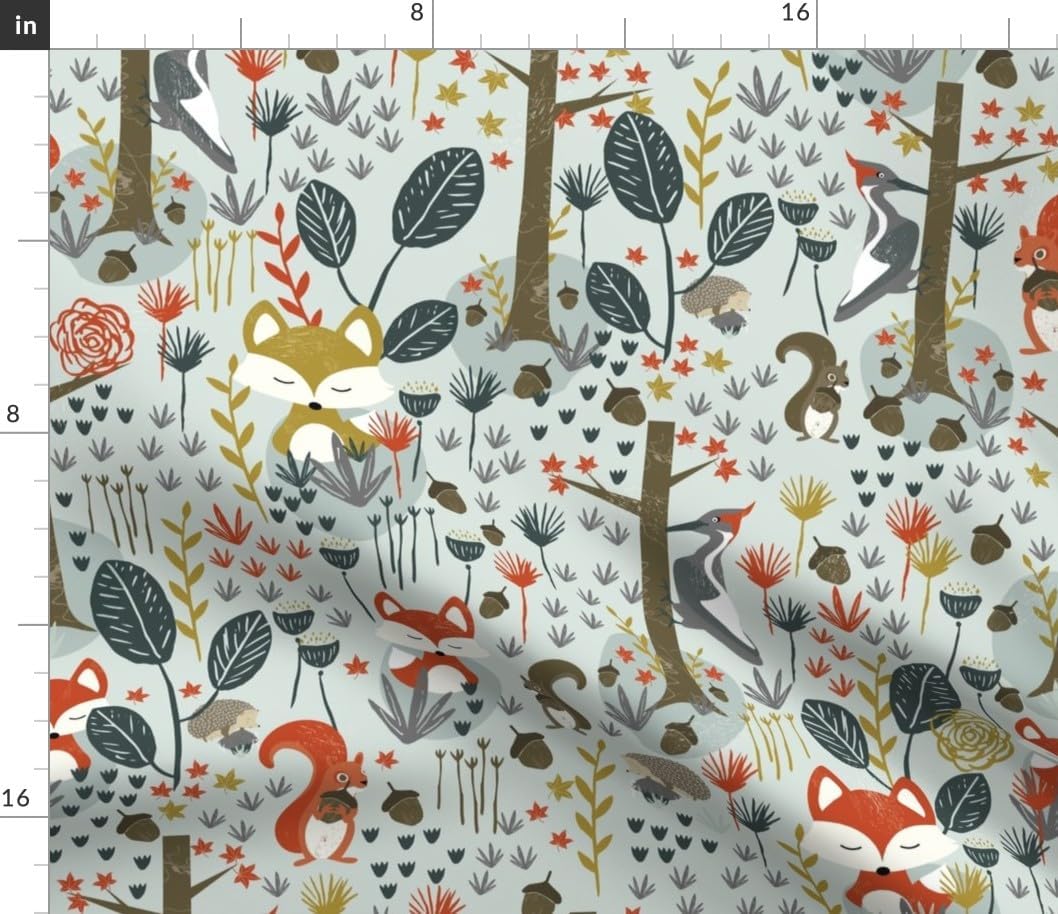 Spoonflower Fabric - Rustic Woodland Animals Autumn Fox Squirrel Hedgehog Woodpecker Printed on Cotton Poplin Fabric by The Yard - Sewing Shirting Quilting Dresses Apparel Crafts