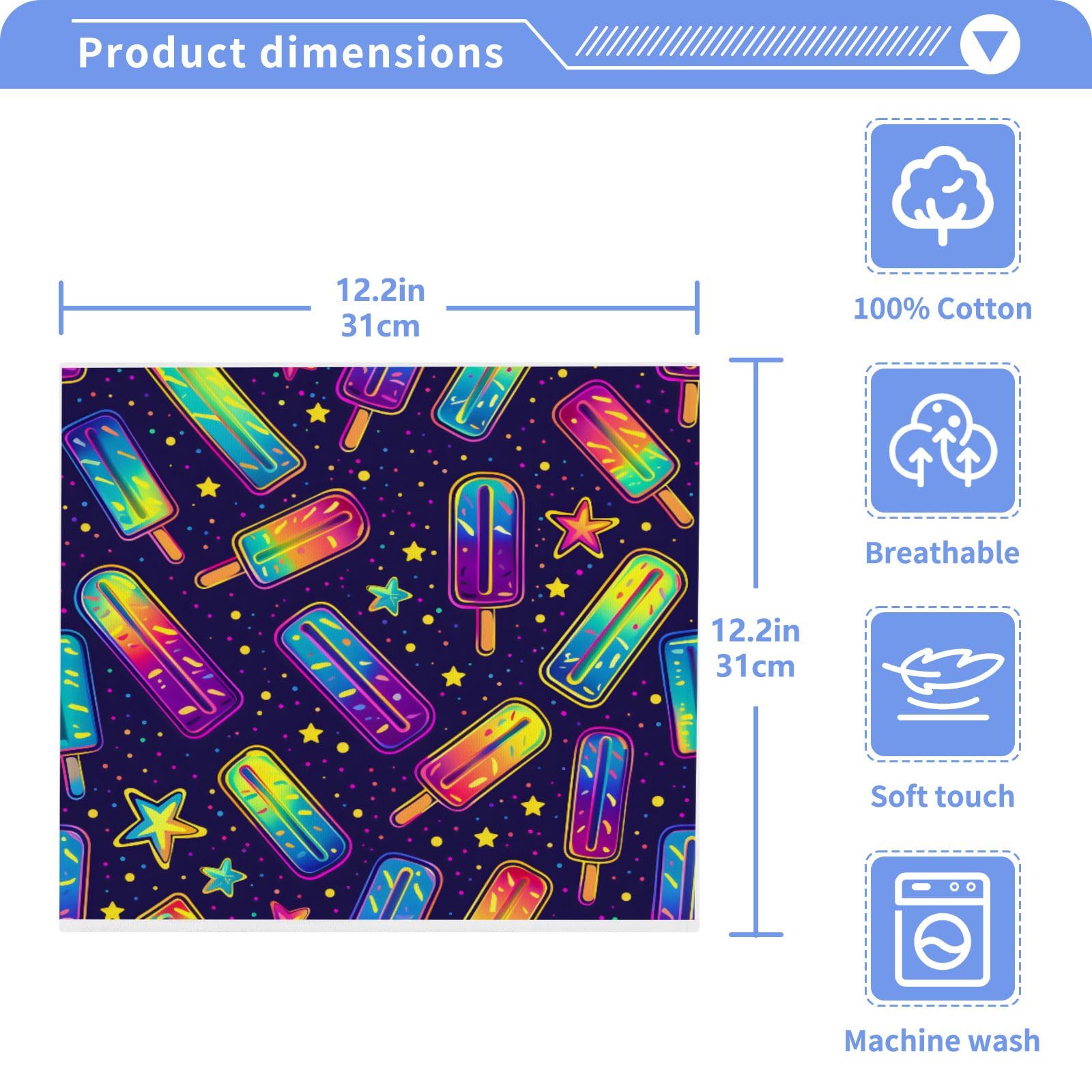 ALAZA Wash Cloth Set 100% Cotton Fingertip Towels Face Cloths Sets Ice Pop Neon Highly Absorbent Soft Feel Set of 2